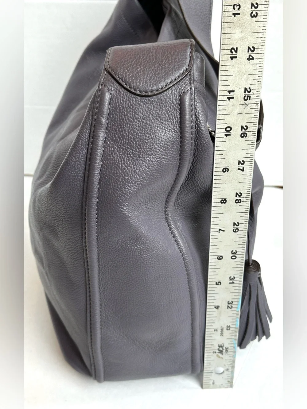 Coach Pebbled Soft Leather Deep Plum Purple Hobo Boho Tote Bag Purse Slouchy
